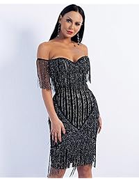 Miss ord vestido de fiesta con borla y purpurina con hombros descubiertos para mujer