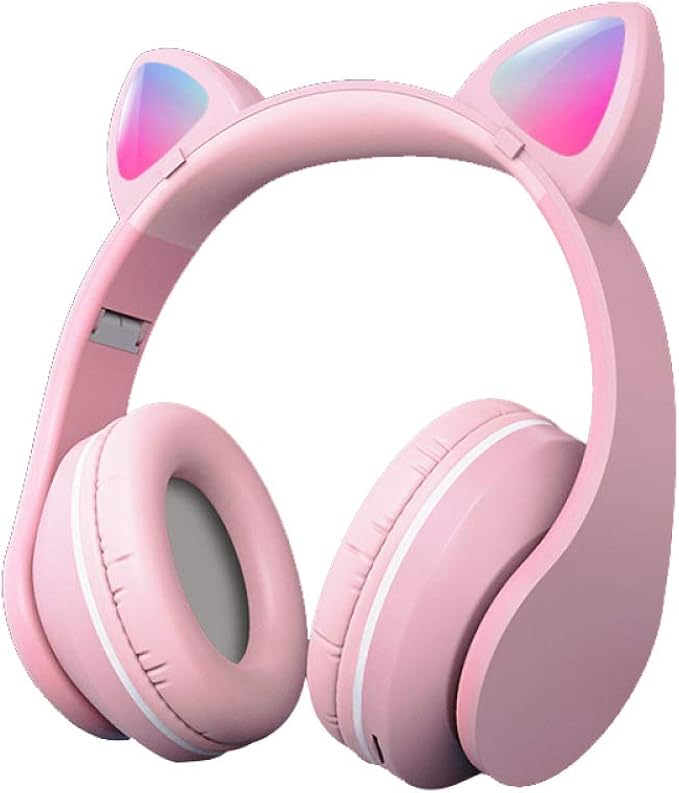 Headset Wireless Bluetooth Headset Cat Ear Headset Game Gray pink
