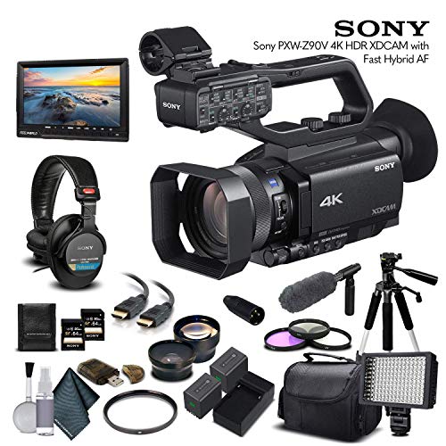 Sony PXW-Z90V 4K HDR XDCAM with Fast Hybrid AF(PXW-Z90V) with 2-64GB Memory Card, 2 Extra Batteries, UV Filter, LED Light, Case, Tripod, Sony Mic, Sony MDR-7506 Headphones - Professional Bundle - Thumbnail 7