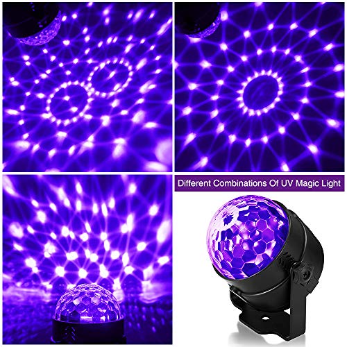 SOLMORE LED UV Black Light 3W Disco Ball Party Lights DJ Lights Sound Activated Strobe Light Stage Lighting for House Party Nightclub Karaoke Dance Wedding Ballroom Halloween Event(with Remote)