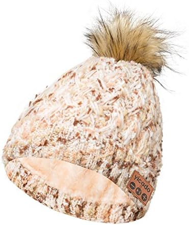 Bluetooth Beanie Hat Earbud Wireless Headphone Headset Earphone Speakerphone Wireless Hands-Free Hat Sport Knit Cap, Built-in Mic Warm Soft Winter Knitted Short Cap Mic Outdoor BB023_WHITE