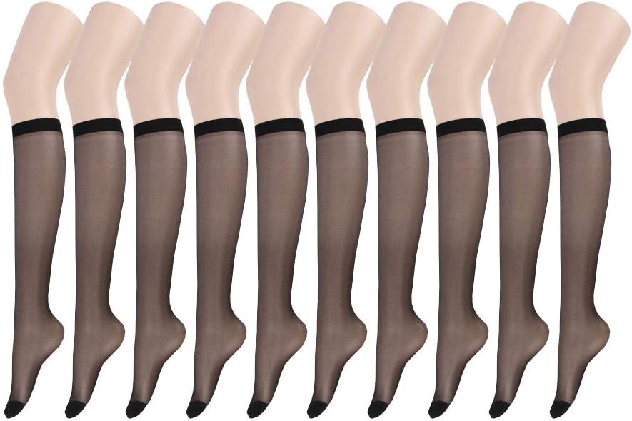 Endingshop 10 Pairs Sheer Knee High Stockings Compression Pantyhose for Women
