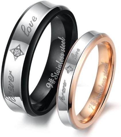 Dreamslink "Forever Love" Black &amp; Rose Gold Plated Stainless Steel Titanium Wedding Band Couple Rings 283 M8