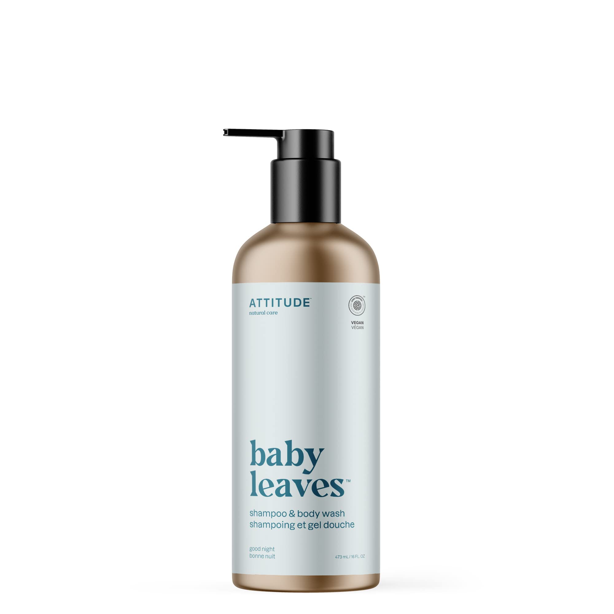 ATTITUDE 2-in-1 Shampoo and Body Wash for Baby, EWG Verified, Plant- and Mineral-Based Ingredients, Vegan Baby Products, Refillable Aluminum Bottle, Good Night, 473 mL