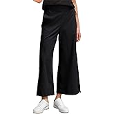 Dokotoo Womens Summer Lightweight High Waist Wide Leg Stretch Baggy Pants Casual Quick Dry Split Cropped Pants with Pockets