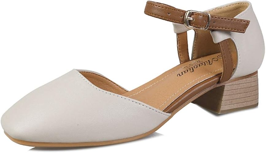 Amazon レディース アンクルストラップ セパレート スカラップパンプス ミドルヒール ローヒール スクエアトゥ 春夏秋 かわいい シンプル プリンセス メリージェーン デイリー オフィスレディースシューズ 快適 パンプス