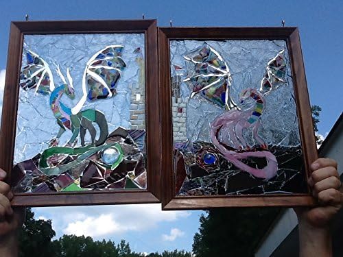 Dragon Stained Glass Window Art Sun Catcher set of two