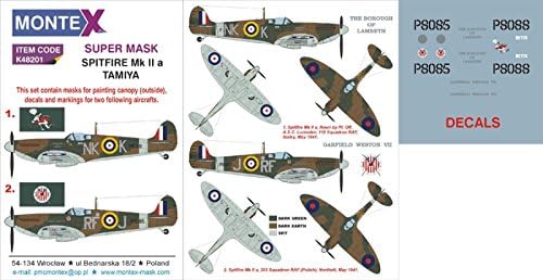 Montex Super Mask 1:48 Spitfire Mk.IIa for Tamiya Spraying Stencil #K48201