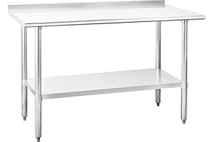 Chingoo Stainless Steel Table 24 x 60 Inches Metal Prep Table with Backsplash & Adjustable Undershelf, Stainless Table for Commercial Kitchen, Outdoor, Restaurant, Hotel & Garage