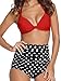 Angerella Vintage High Waisted Two Piece Swimwear Bathing Suits, US6-8, Tag Size L, Red(Polka Dot)
