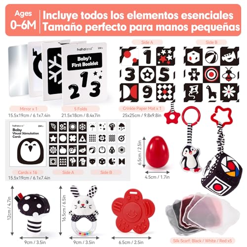 hahaland Baby Toys 0-3 Months - Black and White Sensory Toys for Babies 0 3 6 Months, Tummy Time Stimulation Games Gifts Baby 0-6 Months 30 Pieces Set
