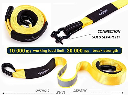 Tow Strap Heavy Duty, Recovery strap - Soft Snatching - 30 000 lbs 3" x 20 ft - Towing Strap with Reflective Line, Reinforced Loops + Storage Bag - Off road Tow Rope - Greatest for Heavy Duty Vehicle