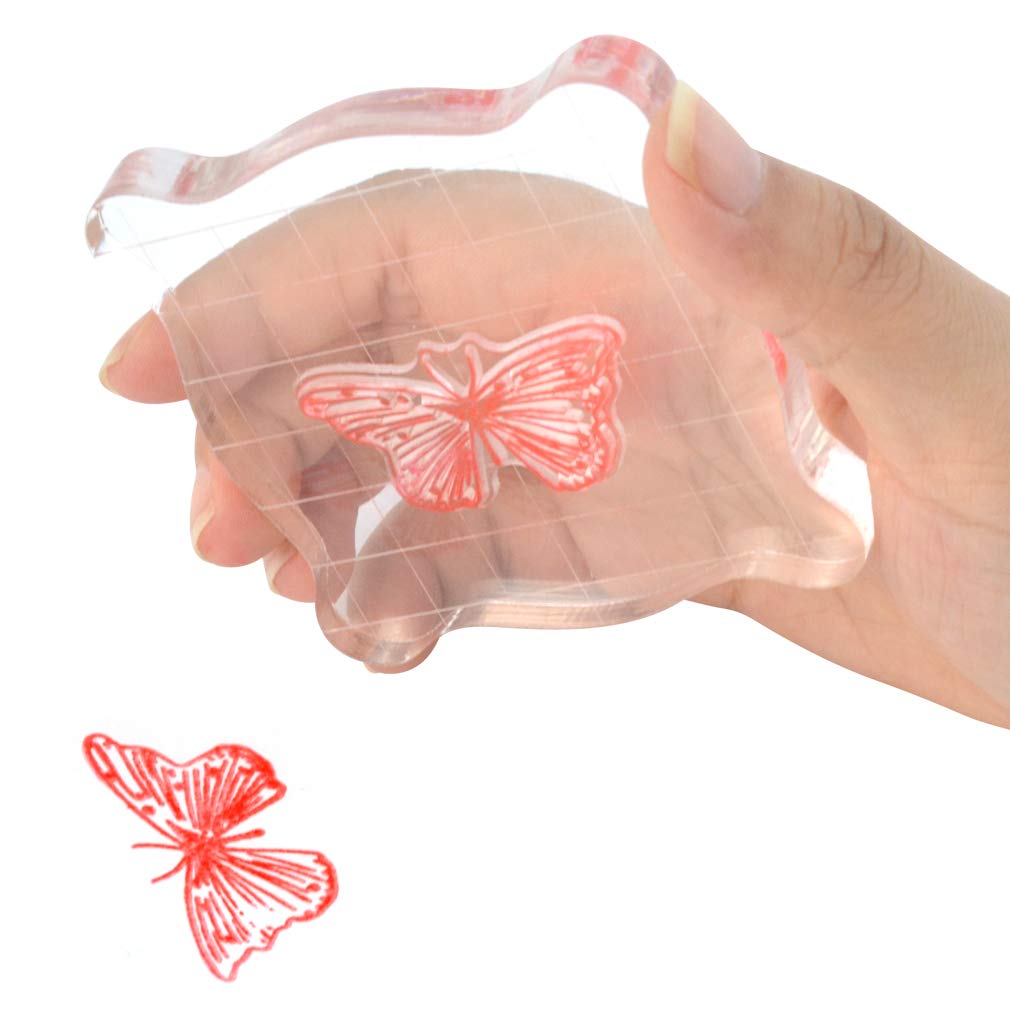 Yolyoo Acrylic Stamp Blocks with Grid Lines Clear Stamping Blocks Set and 1 Sheet Clear Silicone Seal Stamps for for Scrapbooking Crafts Making