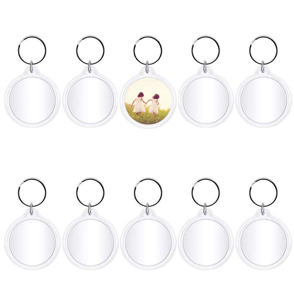 Supkeyer 10Pcs Round DIY Blank Clear Acrylic Keyring Make Your Own Photo Keychain Personalized Gift