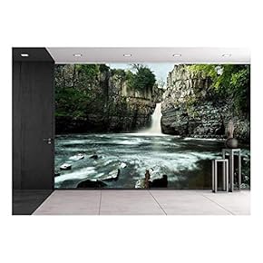 Landscape with Mountain and Waterfall - Removable Wall Mural | Self-Adhesive Large Wallpaper - 66x96 inches