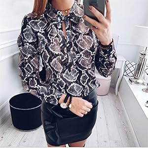 51piOKLH8ML. SS300 RVXZV Silcsqb Moda Otoño Mujer Serpiente Estampado Animal Corbata Blusa y Camisa Manga Larga Casual Tallas Grandes Mujer… 51piOKLH8ML. SS300