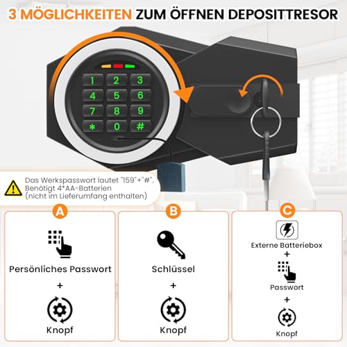 52L Quick Storage Safe with Slot for Retail Home | Electronic combination lock, with fireproof bag, key, combination lock, alarms and mute, security alloy steel