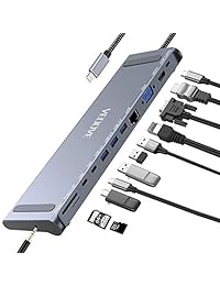 Veoove - Hub USB C 12 en 1 tipo C con carga PD3.0, USB C a Ethernet 1000 M, 4 K USB C a HDMI, VGA, 3 USB 3.0, 2 puertos de datos tipo C, lector de tarjetas SD TF, audio, soporte para dispositivos Mac Pro y todo tipo C PD