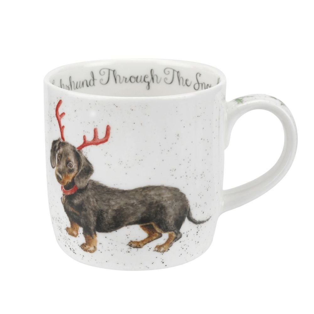 Royal Worcester Portmeirion Home & Gifts MMOC5629-XS Dachshund Snow Mug, Bone China, Multi-Colour, 8.5 x 12 x 8 cm