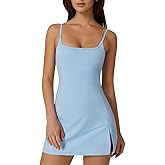 QINSEN Womens Spaghetti Strap Tennis Dress with Shorts Workout Side Slit Active Golf Dresses