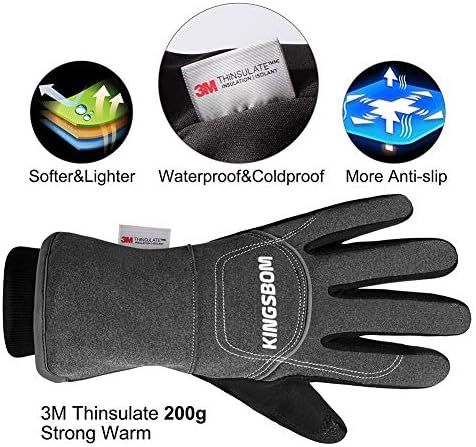 Black waterproof winter gloves with touchscreen capabilities, suitable for driving and providing good warmth by Kingsbom.
