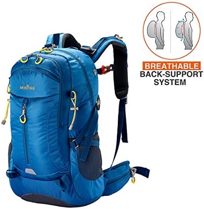 MOOITEK Hiking Backpack 50L, Comfortable Detachable Back-Support System, Weekend Pack Water Resistant Rain Cover &amp; Laptop Compartment, for Camping, Travel, Hiking (Blue)