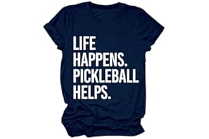 GAQEUWR Pickleball Shirt for Women, Life Happens Pickleball Helps Shirt, Casual Funny Game Day O-Neck Short Sleeve Tops
