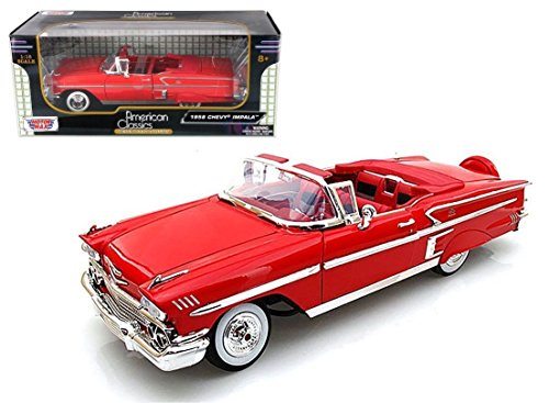 New 1:18 W/B AMERICAN CLASSICS - RED 1958 CHEVY IMPALA CONVERITBLE Diecast Model Car By MOTOR MAX