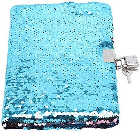DFASPH Sequin Notepad Lockable Diary Journal Notebook Secret Diary with Lock School Office Stationery Birthday Gift for Kids Girl,Hulan anti-powder,Size