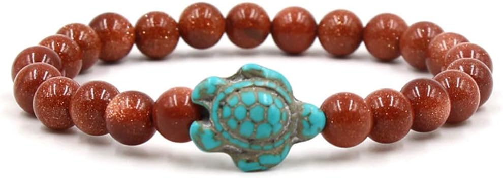 Yinew Turquoise Bead Sea Turtle Elastic Bracelet Natural Stone Friendship Bracelet Beach Jewelry,Sandstone