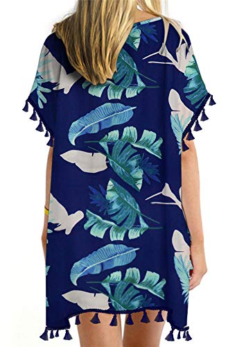 Yincro Women Chiffon Tassel Beach Bathing Suit Swimsuit Cover ups for Swimwear (Size A(Fit US S-M), Floral Blue)