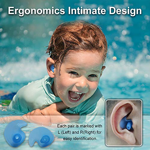 SYOSIN Swimming Ear Plugs for Kids, 3 Pairs Professional Waterproof Reusable Silicone Earplugs