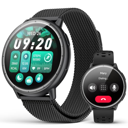 GPS Smart Watch for Men, 1.32" AMOLED Display, 5ATM Waterproof, Fitness Tracker with Bluetooth Calls, 110 Sports Modes, Compass, Barometer, Heart Rate/SpO2/Stress/Sleep Monitor, Android iOS 42mm Black