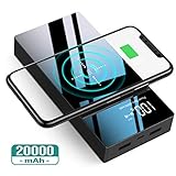 Wireless Portable Charger, TOVAOON 20000mAh Wireless Power Bank External Battery Packup with LED Display，Portable Phone Charger Compatible with Qi Wireless Charging Device or Dual USB Output(Black)