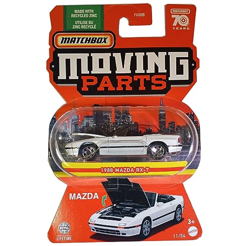 Matchbox 1988 Mazda RX-7 Moving Parts Diecast Car | White 1:64 Scale Model, 11/54 In Series - View #4