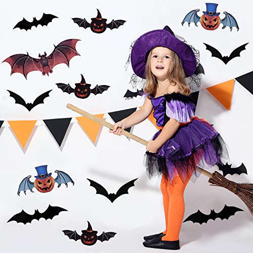 Halloween 3D Bats Stickers, Spooky Halloween Stickers, Trick or Treat Themed Pumpkin Ghost Bat Stickers for Halloween DIY Home Window Decoration - 24 PCS