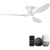 TALOYA 52 inch Smart Ceiling Fan,Low Profile Ceiling Fan with Light and Remote/App Control,Flush Mount, Quiet Reversible Motor for Living Room Bedroom Patio White