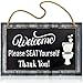 Bigtime Signs Funny Restroom Sign for Bathroom - Welcome, Please Seat Yourself - 11.5 x 7.5 Inches Rigid PVC with Rope - Bathroom Decor, Bathroom Pictures, Bathroom Sign