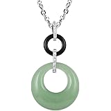 SHOP LC Gemstones Black Onyx Mix Stainless Steel Silvertone Rhodium Plated Pendant Necklace for Women Jewelry Size 18-20" Bir