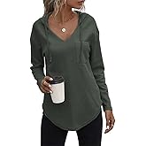 morhuduck Women's V Neck Hoodies Long Sleeve Sweatshirt Drawstring Pullover Tops with Pocket
