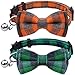 KUDES 2 Pack/Set Cat Collar Breakaway with Cute Bow Tie and Bell for Kitty and Some Puppies, Adjustable from 7.8-10.5 Inch (Green+Orange, Plaid)