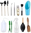 Metrmiss 14 Pieces Bonsai Set Succulent Garden Hand Tools with Mini Rake Bud & Leaf Trimmer Kit Shovel Planting Transplanting Watering Can Plant Care for Indoor Miniature Fairy Gardening Lovers