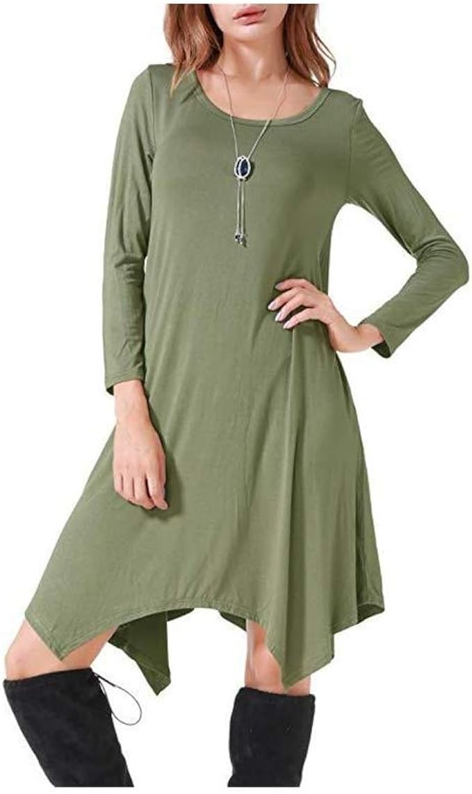 2020 Winter Dresses Women Long Sleeve ONeck Solid Colors Irregular