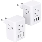 2 Pack European Travel Plug Adapter, International Power Plug Adapter | 3 Outlets 3 USB Charging Ports(2 USB C), Type C Plug Adapter Europe Travel Essentials to Spain Italy France