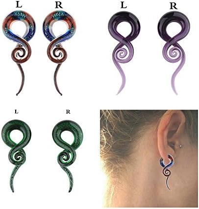 3 Pairs Glass Ear Spiral Taper Plugs Ear Expander Ear Piercing Tunnel Plugs Gauges