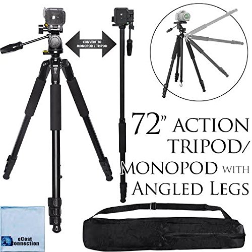72" Inch Elite Series Professional Heavy Duty Convertible Tripod/Monopod for DSLR Cameras/Camcorders &amp; eCostConnection Microfiber Cloth