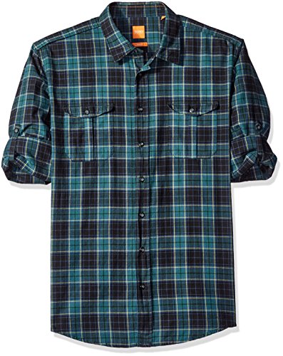 Boss orange men s caedttoe plaid flannel roll sleeve bu…