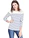 Allegra K Women's Round Neck Long Sleeves Color Block Striped Tops T Shirts Blue M US 10
