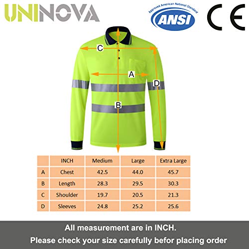 Uninova Safety Shirt High Visibility - Reflective Polo Shirt Long Sleeve for Men and Women - ANSI/ISEA Standards (Medium, Long Sleeve)