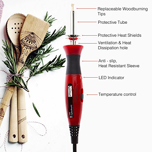 Caiman Wood Burning Kit 38 Pcs,WoodBurning Pyrography Pen 15-30W Power Adjustable Temperature With Soldering Iron, Stand and Portable Carry Case